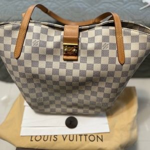 Louis Vuitton Salina Tote Damier Azur Shoulder Bag Purse Leather